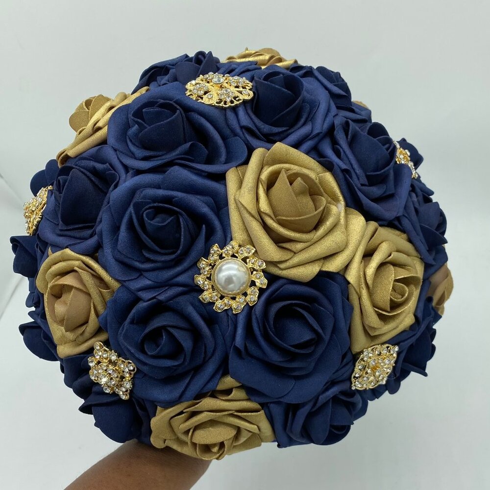 Navy Blue Real Touch Foam Roses - Picture 2 of 2